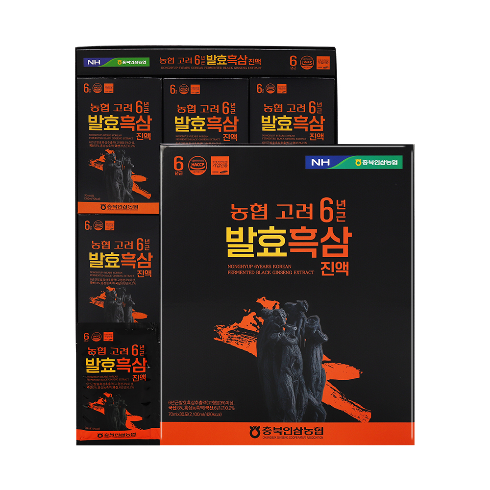 [24년 설] 충북인삼농협 농협 고려 6년근 발효흑삼진액 70ml x 30포 + 선물용 쇼핑백